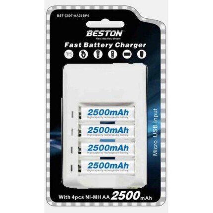 Beston 4PCS 2500mAh and Super Fast Battery Charger