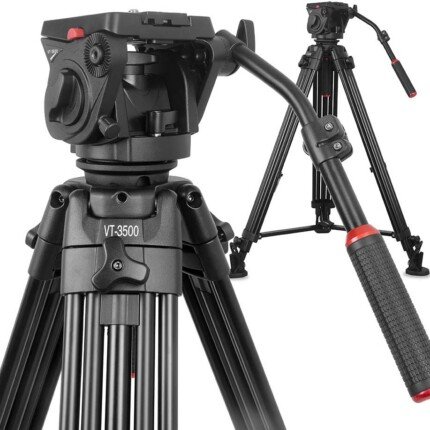 KINGJOY VT-2100L with fluid damping head VT-3530 3 section professional heavy duty video tripod for camcorder