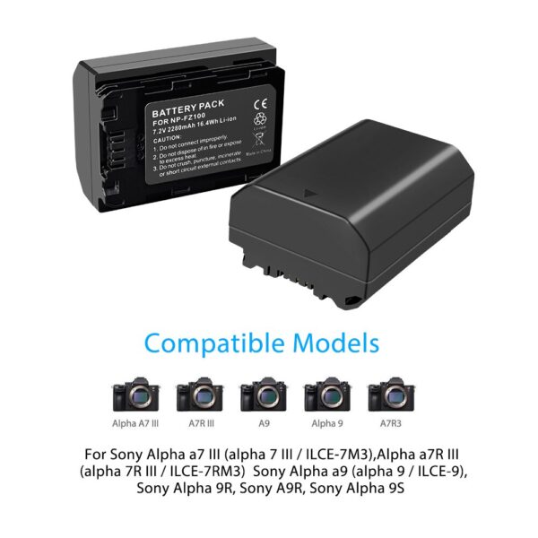BESTON NP-FZ100 Battery Pack Compatible with Firmware 2.0 Sony A7III, A7RIII, A9, Alpha A7 III, A7R3 Digital Cameras - Image 4