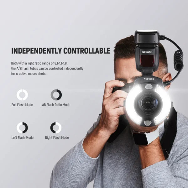 NEEWER RF1 76Ws 5600K GN15 TTL Marco Ring Flash - Image 7
