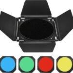 BD-200 barn Door Barndoor with Honeycomb Grid and 4 Color Gel Filters (Red,Yellow,Blue,Green) Compatible for Standard Reflectors Accessories kit