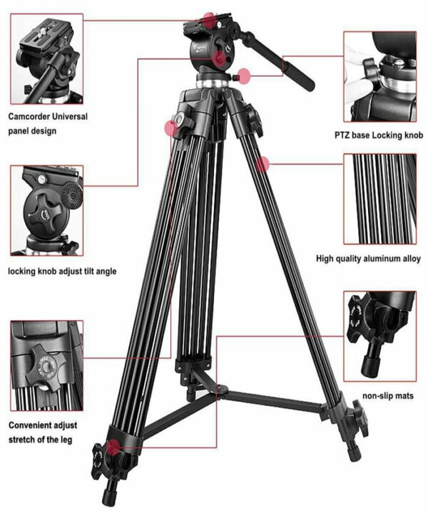 Weifeng WF 717 71" /1.89m Professional Video DV Camera Tripod - Image 9