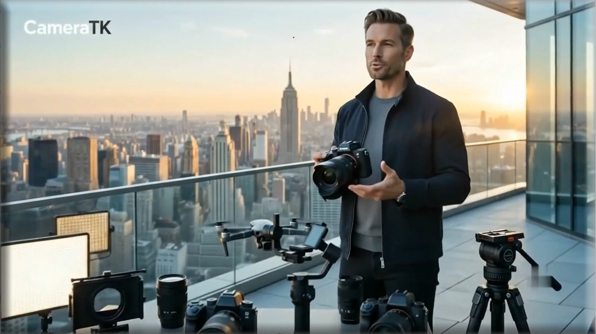 CameraTK photography expert assisting a customer with professional cameras, lenses, and photography equipment in a modern showroom